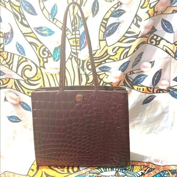 Furla Brown Embossed Leather Handbag - Picture 1 of 16